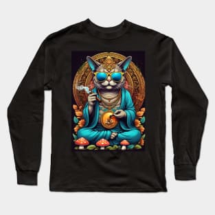 Psychedelic Techno Cat - Catsondrugs.com - cat, kitten, kitty, cats, cute, animal, pet, funny, black cat, pets, meme, pack, animals, kittens, feline Long Sleeve T-Shirt